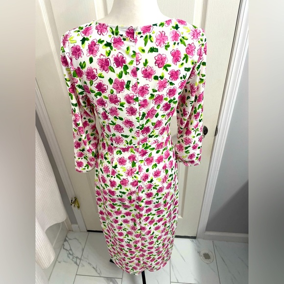 Zara Midi Dress White Floral 3/4 Sleeves and Square Neck Formal Wedding Guest - Picture 8 of 11